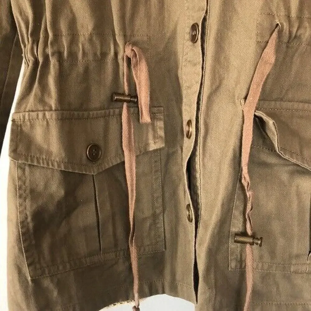 Mine Jacket Coat Sweater back Women's Sz Small khaki Green Pockets button front - Picture 3 of 8